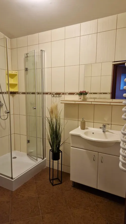 Druga łazienka z kabiną prysznicową i umywalką